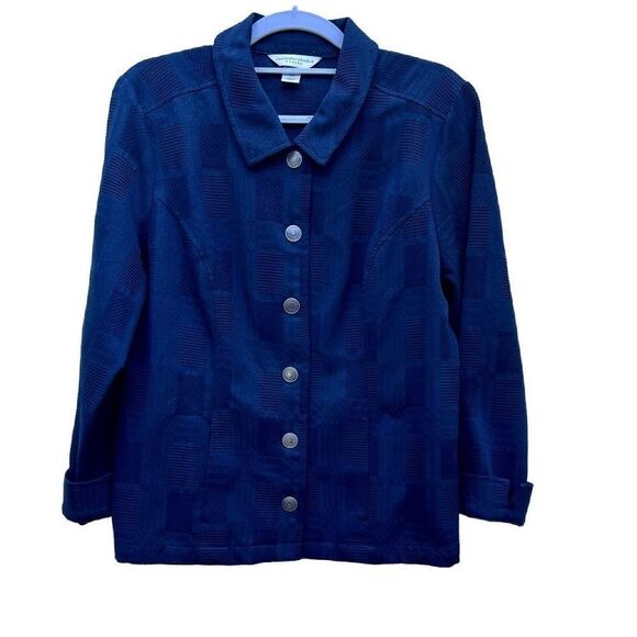 Christopher & Banks Jacket Women's Size MP Navy  Button-Up Pattern Blazer - Picture 1 of 8